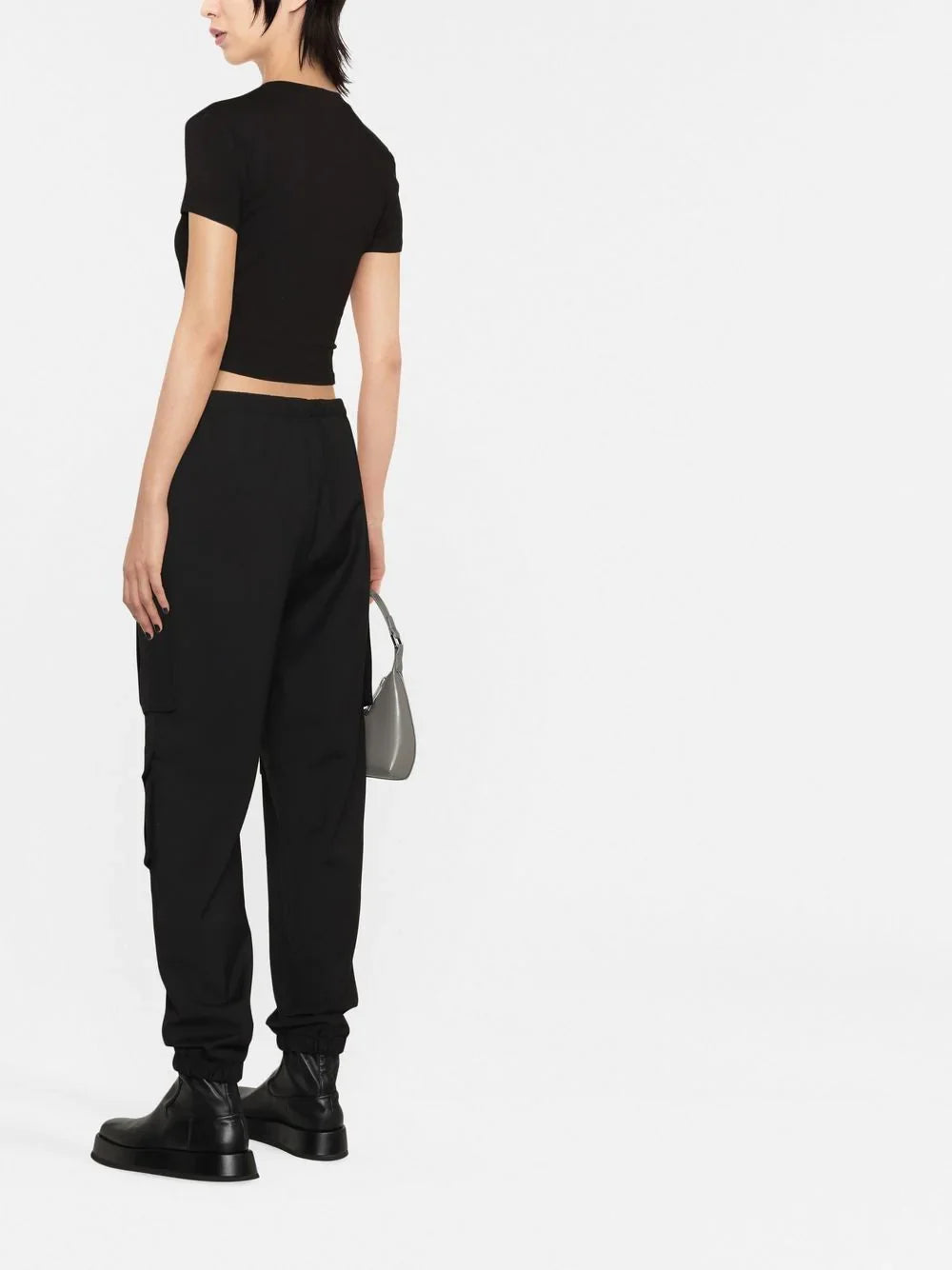 VERSACE WOMEN Logo Glitter Print Cropped T-Shirt Black