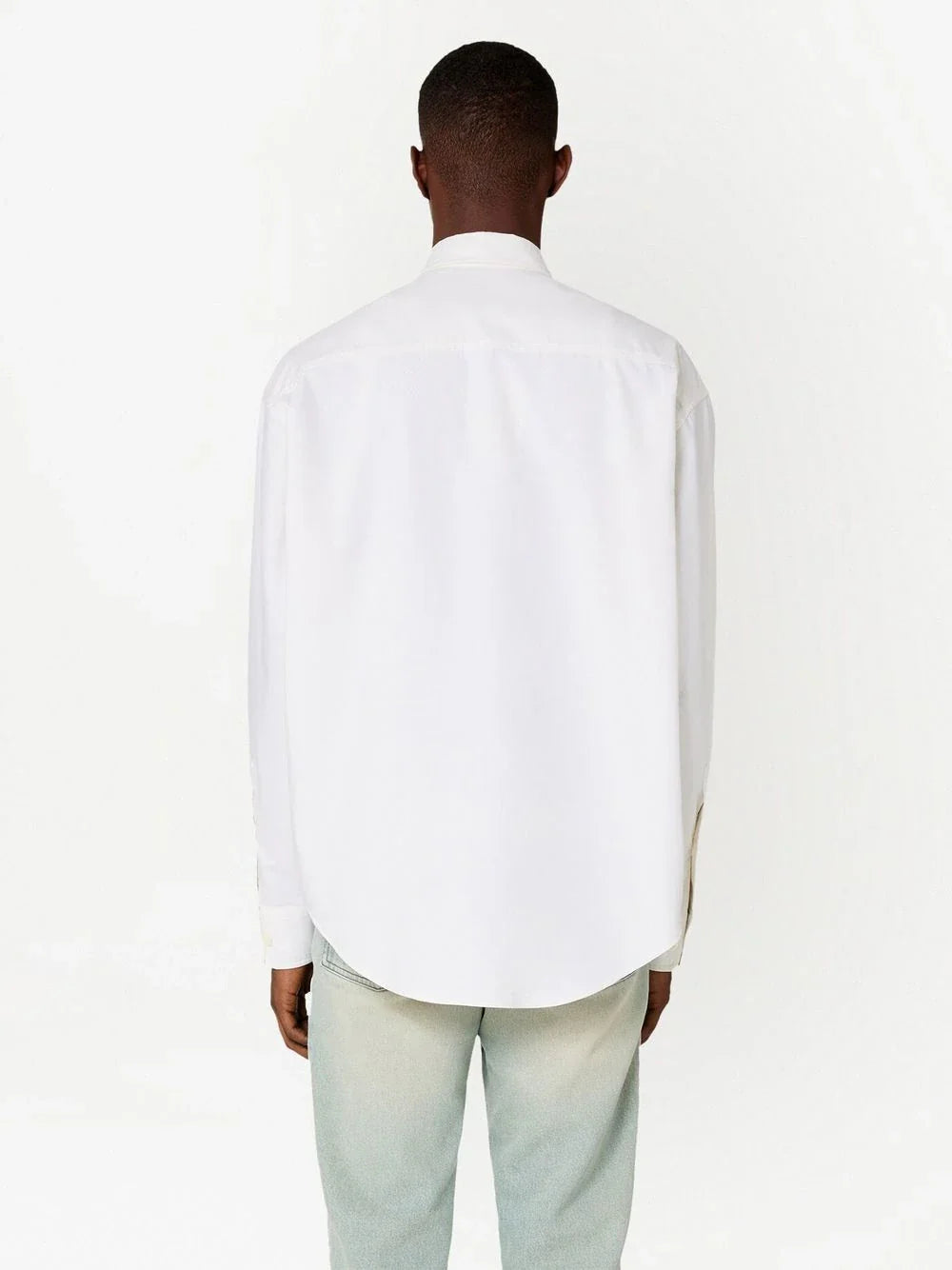 AMI PARIS UNISEX Logo-embroidered Long-sleeved Shirt White