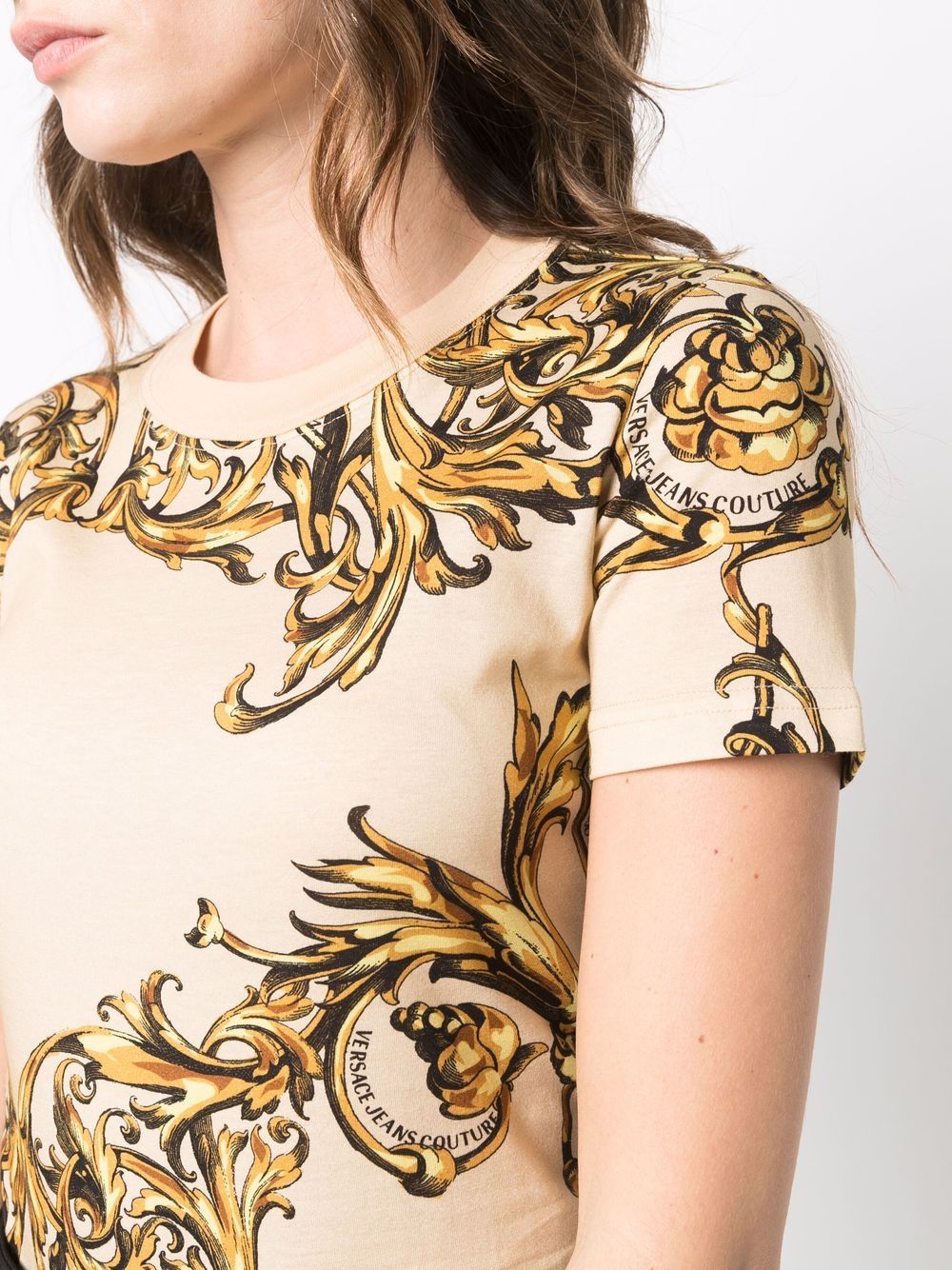 VERSACE Baroque Print T-Shirt Beige