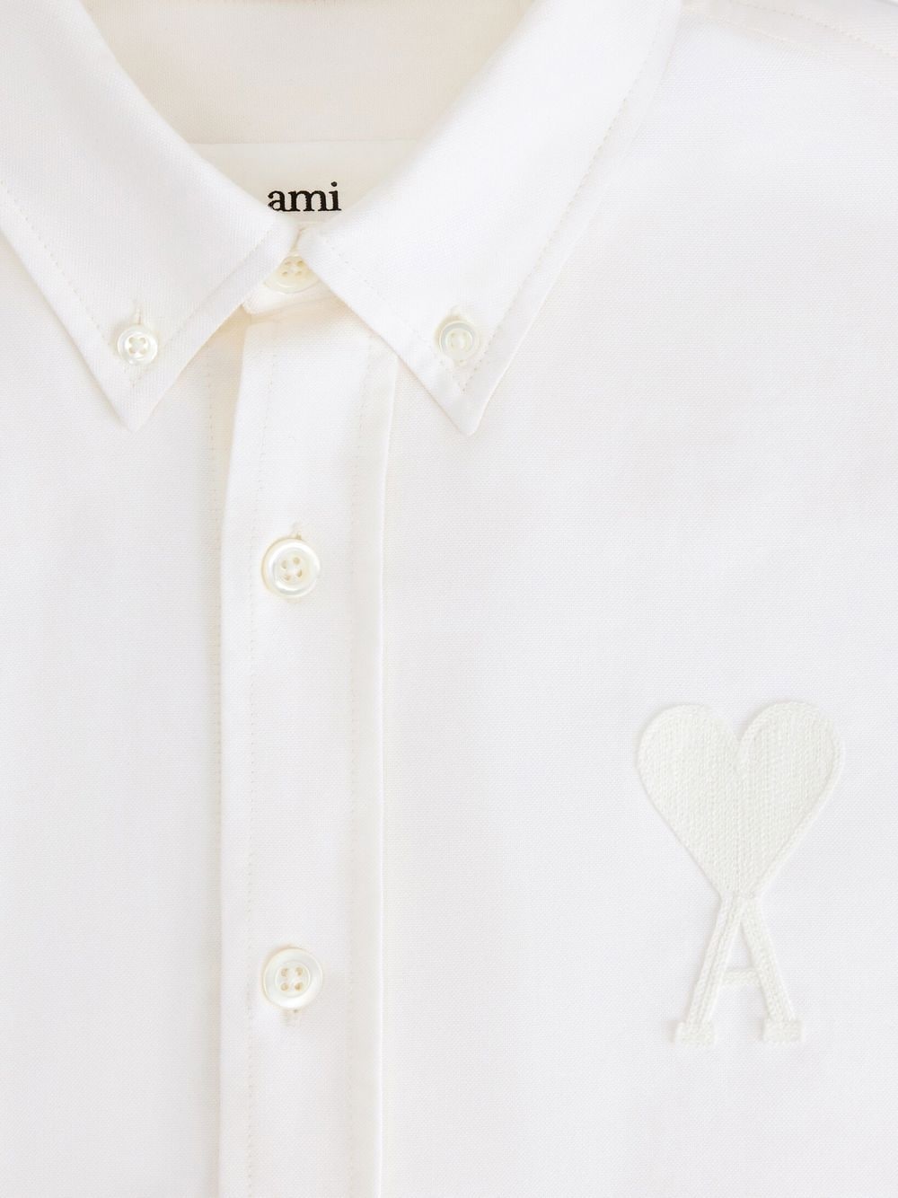 AMI PARIS UNISEX Logo-embroidered Long-sleeved Shirt White
