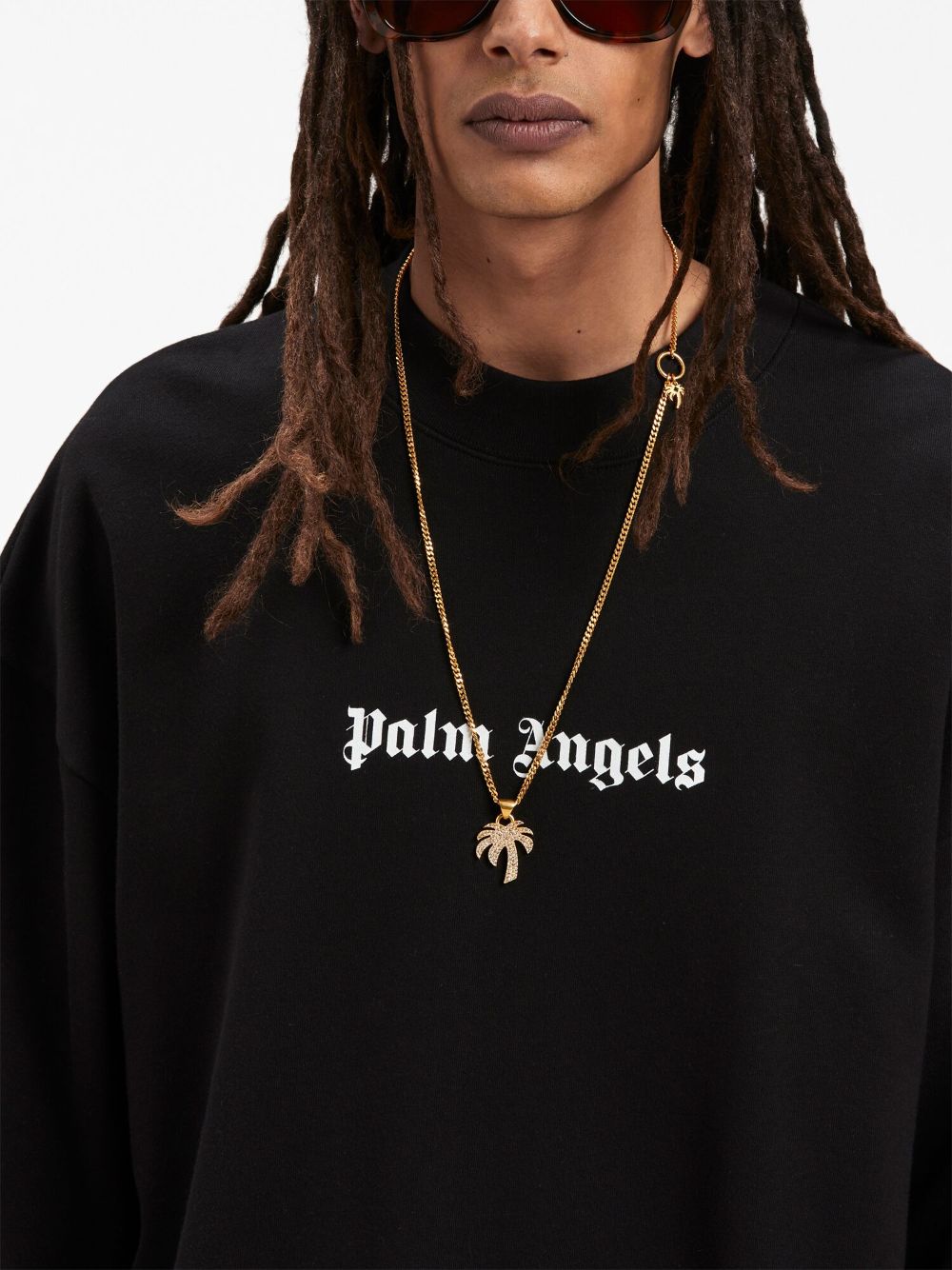 PALM ANGELS Logo Print Crewneck Black/White