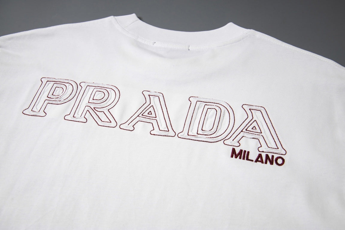 Prada Milano T-Shirt with Red Embroidered Logo