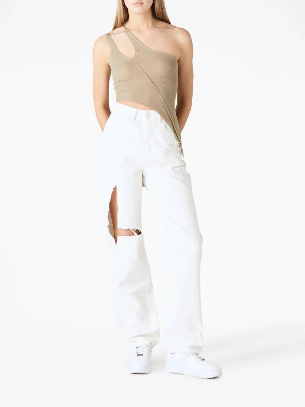 SAMI MIRO VINTAGE Women's Asymmetric One Shoulder Tank Top Taupe