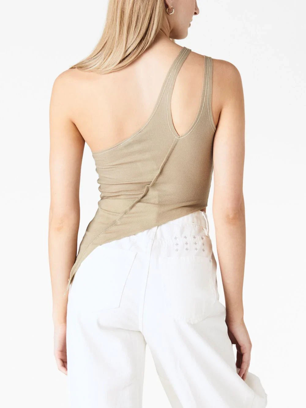 SAMI MIRO VINTAGE Women's Asymmetric One Shoulder Tank Top Taupe
