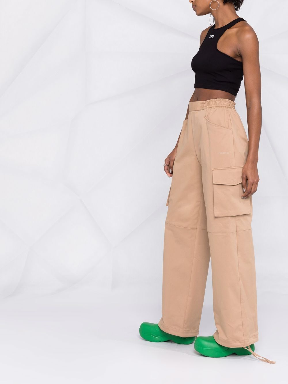 OFF-WHITE WOMEN Off-Stamp Ribbed Crop Top Black/White