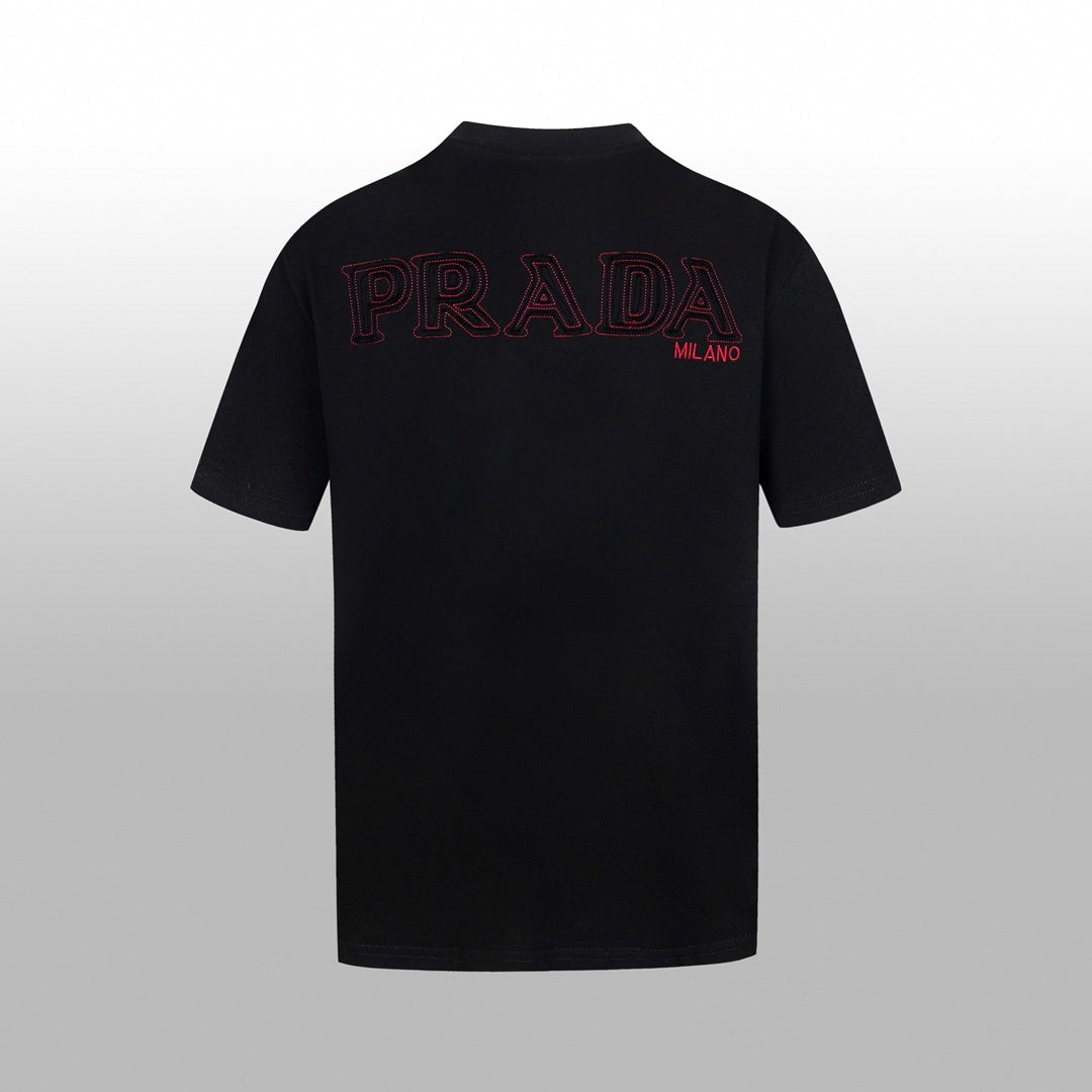 Prada Milano T-Shirt with Red Embroidered Logo