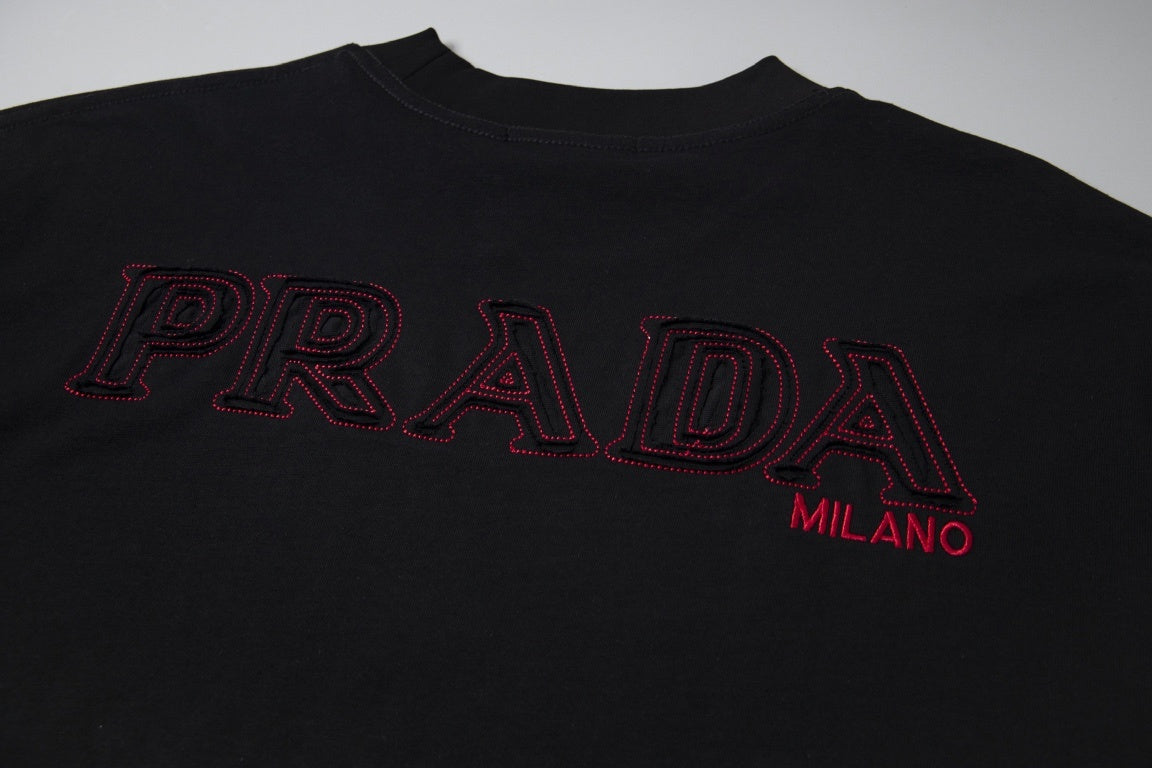 Prada Milano T-Shirt with Red Embroidered Logo