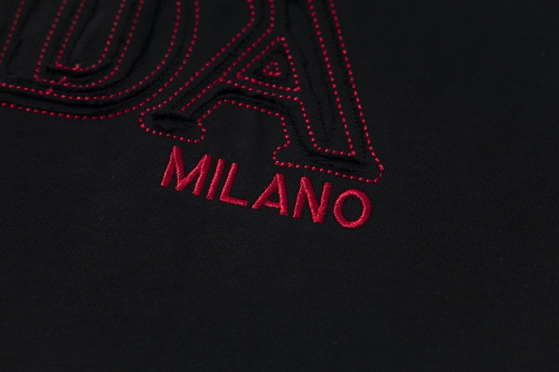 Prada Milano T-Shirt with Red Embroidered Logo