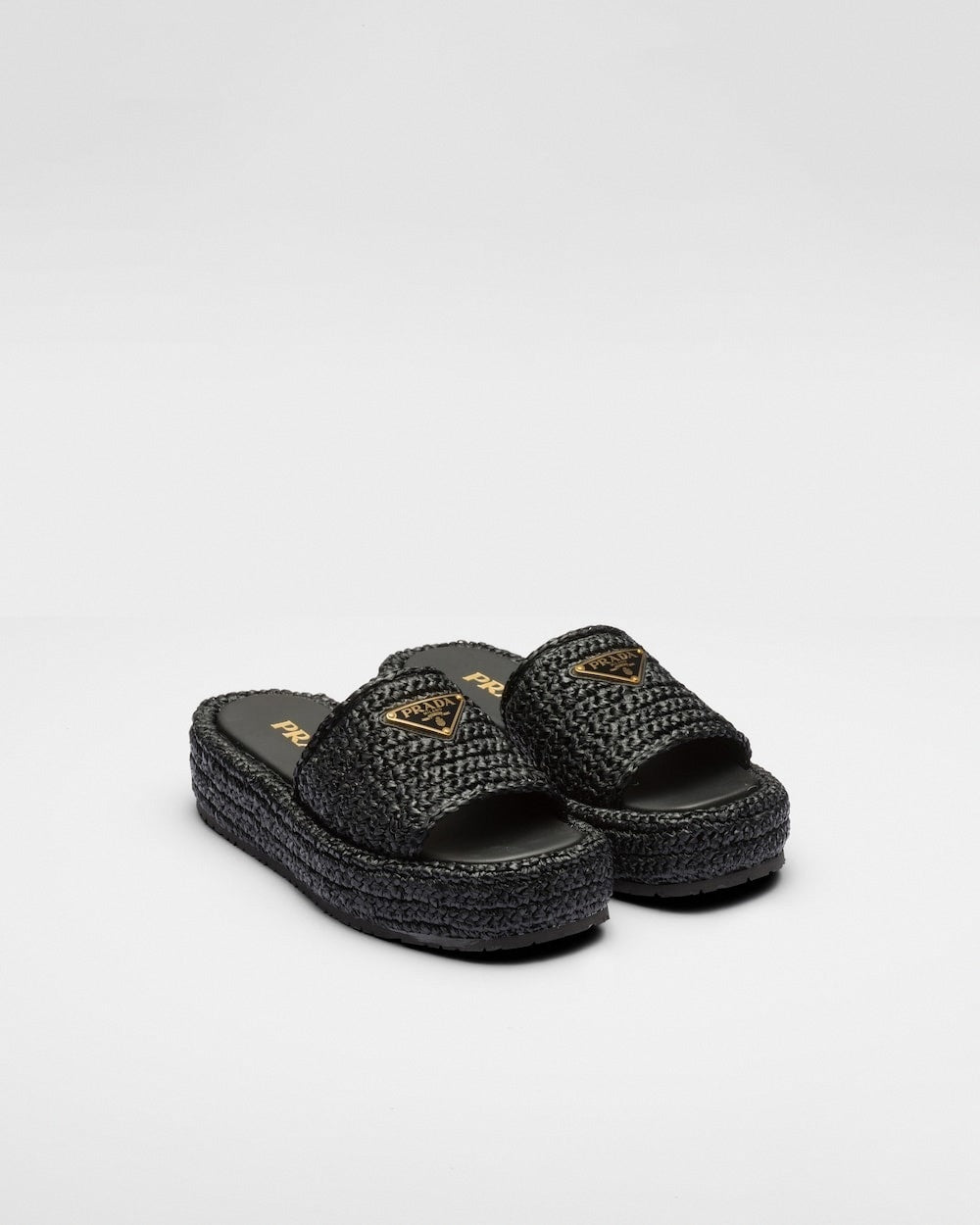 Prada Raffia Platform Slide Sandals