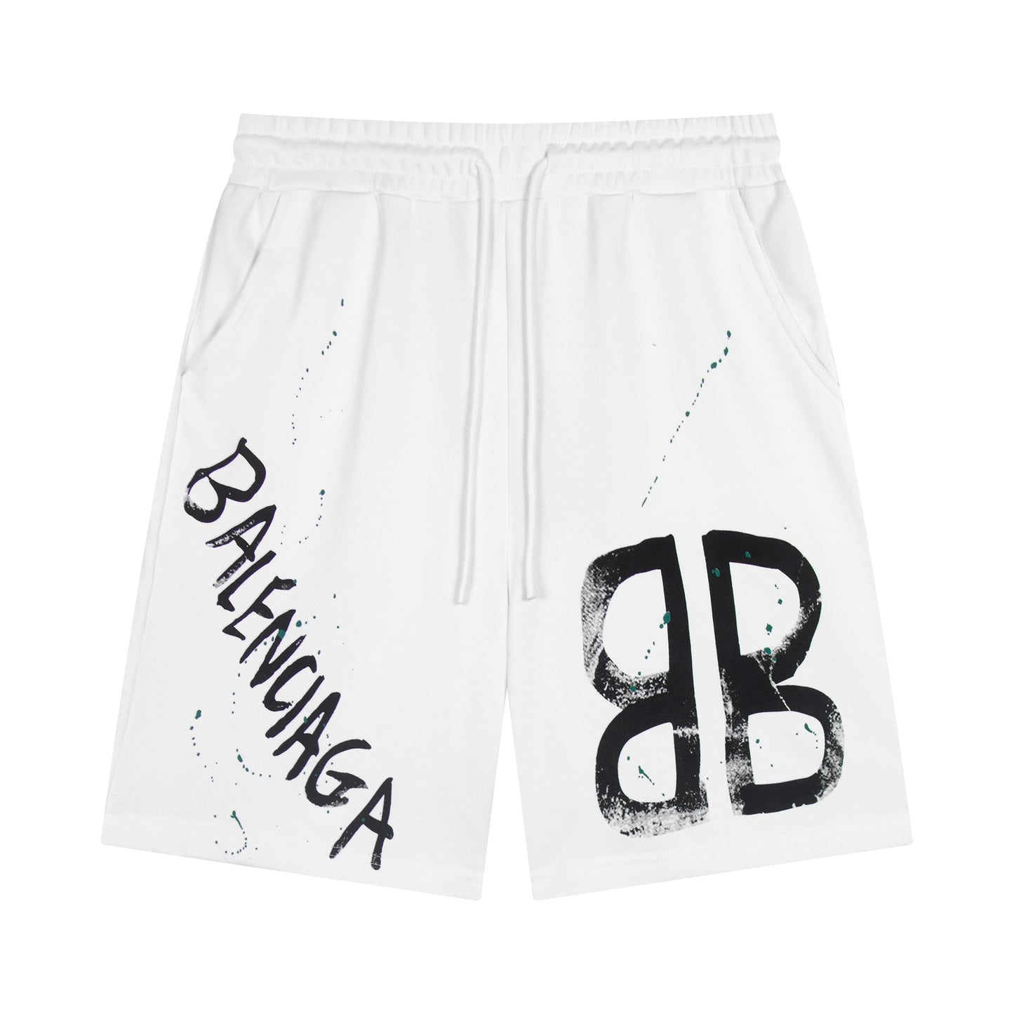 Balenciaga Graffiti Logo Cotton Shorts – White
