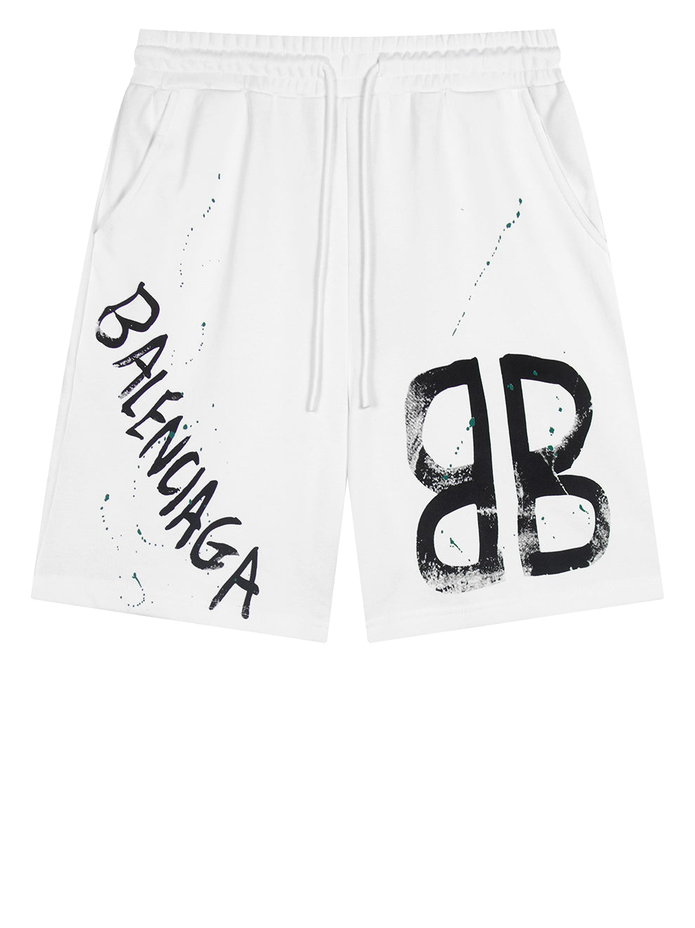 Balenciaga Graffiti Logo Cotton Shorts – White