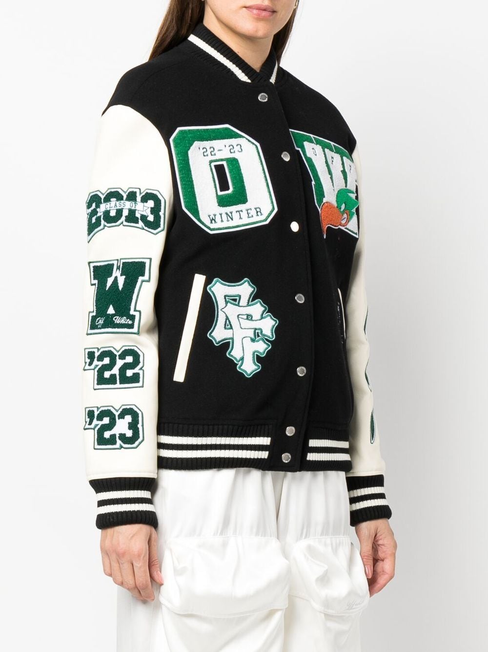 OFF-WHITE WOMEN Embroidered Patches Varsity Jacket Black/White