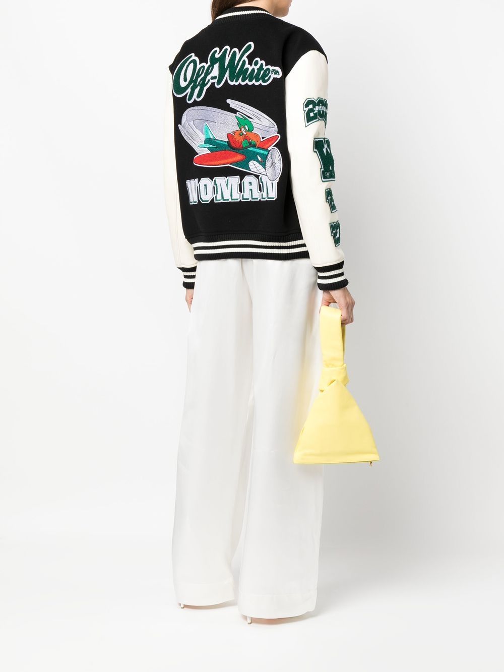 OFF-WHITE WOMEN Embroidered Patches Varsity Jacket Black/White