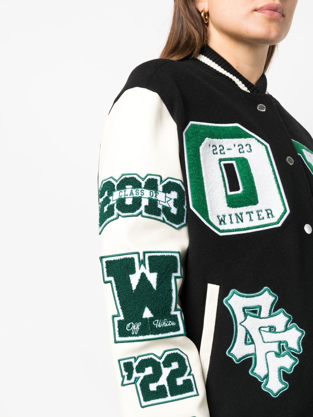 OFF-WHITE WOMEN Embroidered Patches Varsity Jacket Black/White
