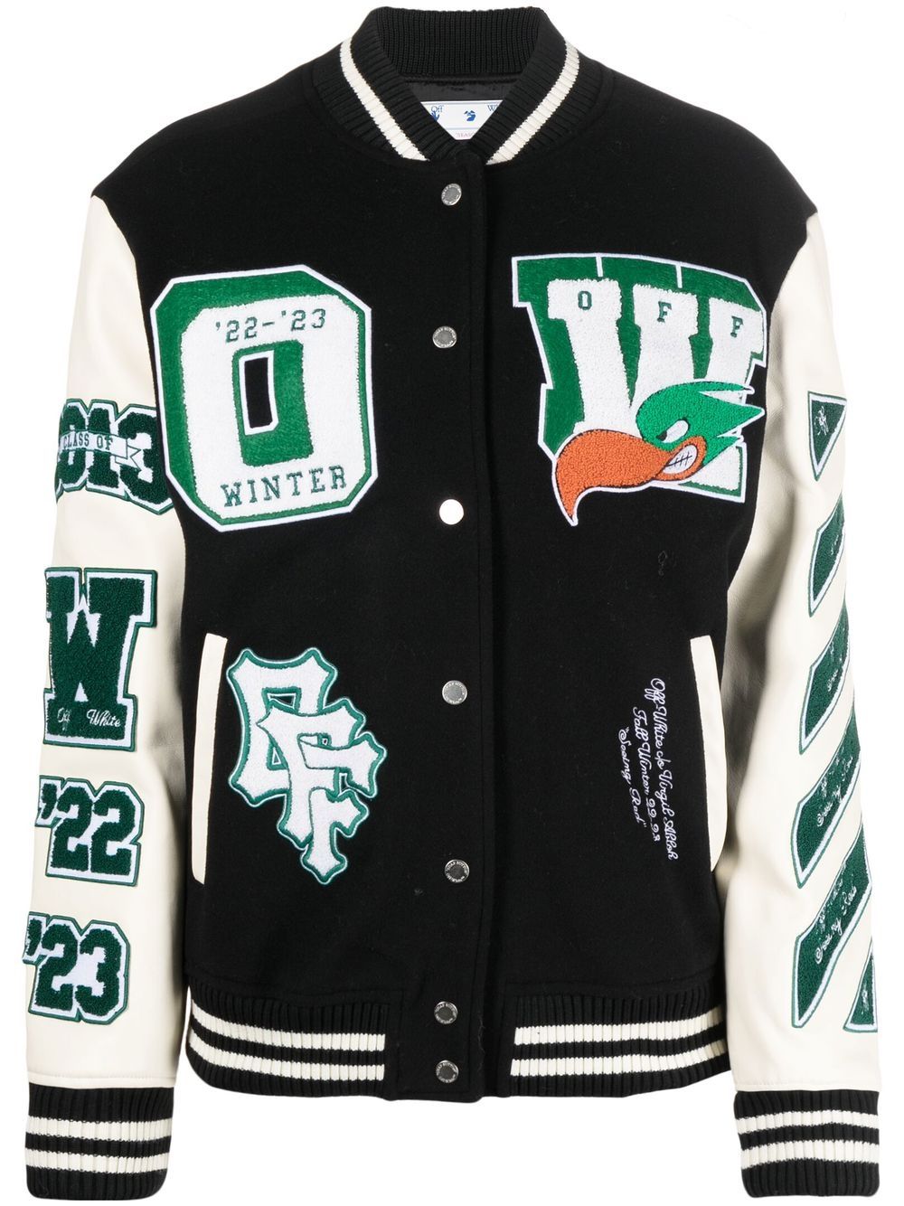 OFF-WHITE WOMEN Embroidered Patches Varsity Jacket Black/White