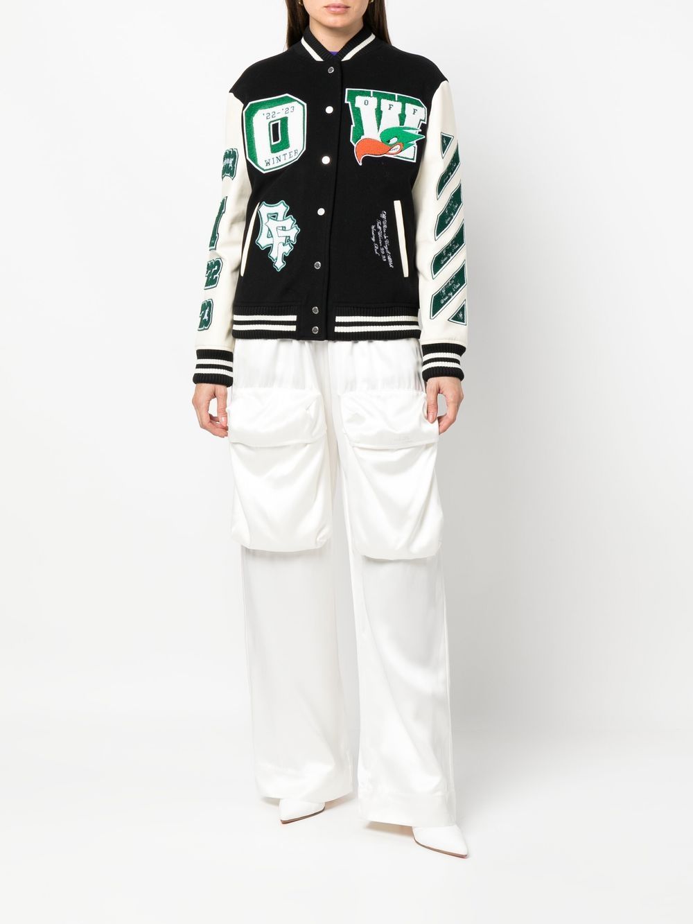 OFF-WHITE WOMEN Embroidered Patches Varsity Jacket Black/White