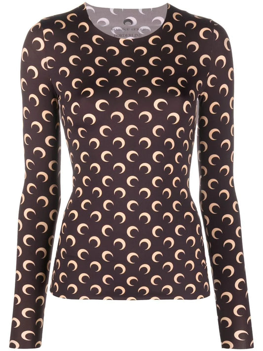 MARINE SERRE Crescent Moon-print T-shirt Brown
