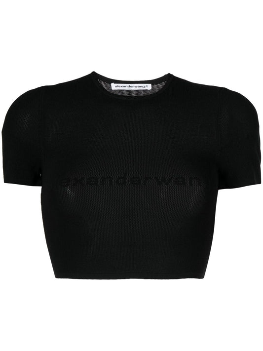 ALEXANDER WANG WOMEN Logo Mesh Crop Tee Black