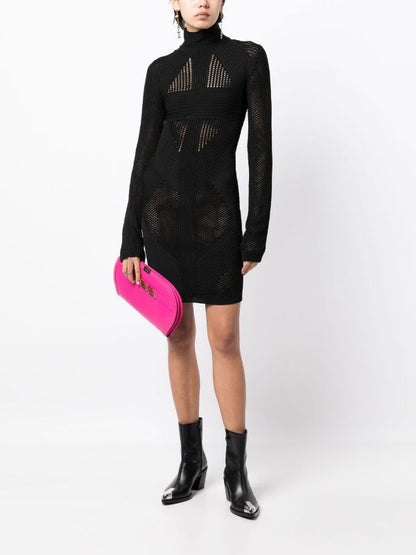 BALMAIN WOMEN Mesh Knit Short Dress Black