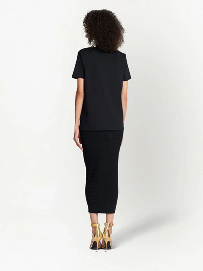 BALMAIN WOMEN Button-embellished Logo T-shirt Black/Gold