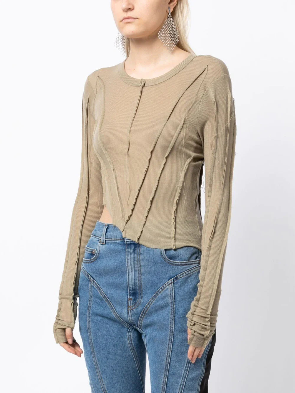 SAMI MIRO VINTAGE Asymmetric Long Sleeve T-Shirt Taupe