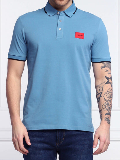 HUGO Logo-Patch Cotton Polo Shirt Medium Blue