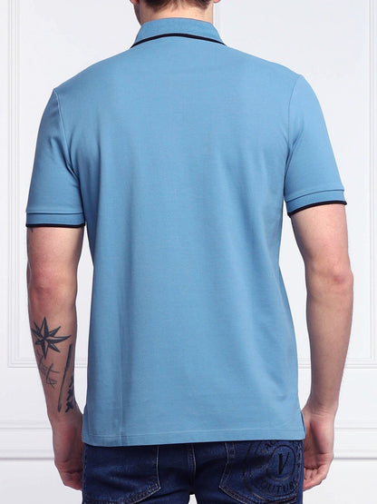 HUGO Logo-Patch Cotton Polo Shirt Medium Blue