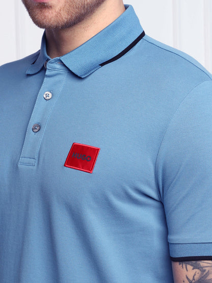 HUGO Logo-Patch Cotton Polo Shirt Medium Blue