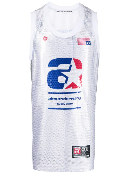 ALEXANDER WANG UNISEX Basketball Sequins Tank Top White/Multicolour