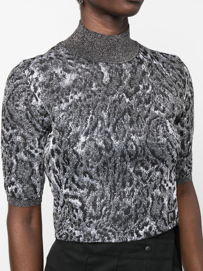 PACO RABANNE WOMEN Leopard Print Long Sleeve Top Grey