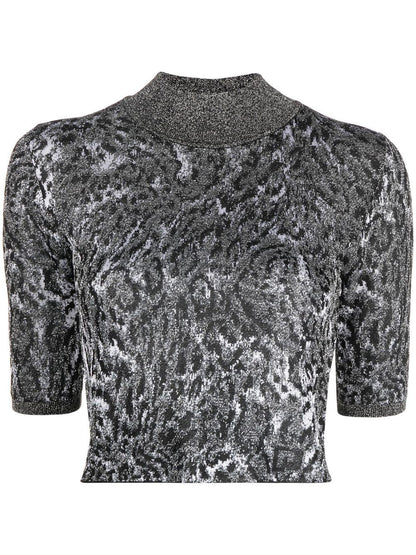 PACO RABANNE WOMEN Leopard Print Long Sleeve Top Grey