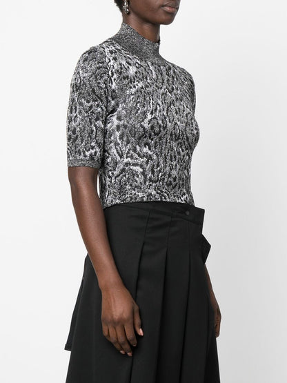 PACO RABANNE WOMEN Leopard Print Long Sleeve Top Grey