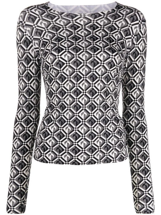 MARINE SERRE WOMEN Moon Diamant Print Top Black