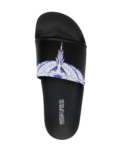 MARCELO BURLON COUNTY OF MILAN MEN Icon Wings Sliders Black White