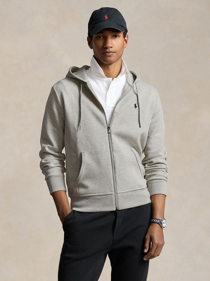 RALPH LAUREN Logo Double-Knit Full-Zip Hoodie Grey