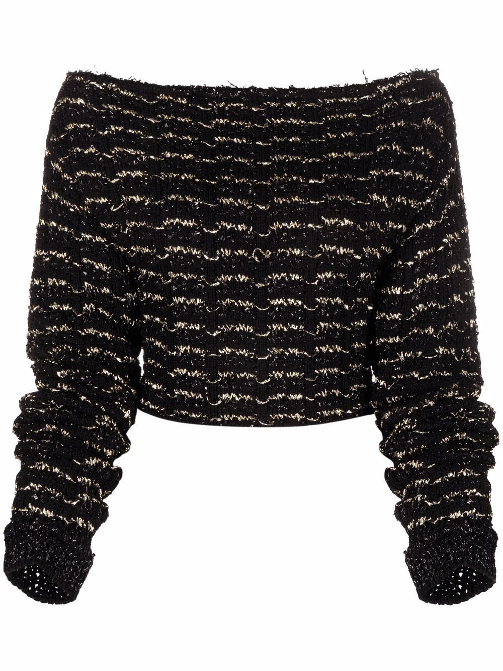 BALMAIN WOMEN Off-shoulder Cropped Striped Top Black