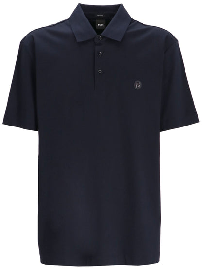 BOSS Logo Patch Cotton Polo Shirt Navy