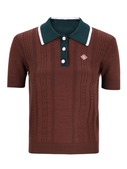 CASABLANCA WOMEN Mini Cable Polo Shirt Brown
