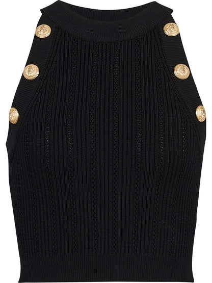 BALMAIN WOMEN Button-embossed Cropped Top Black