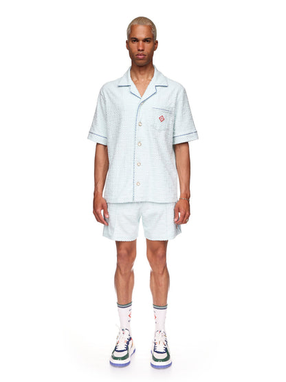 CASABLANCA Towelling Monogram Open Collar Shirt Light Blue