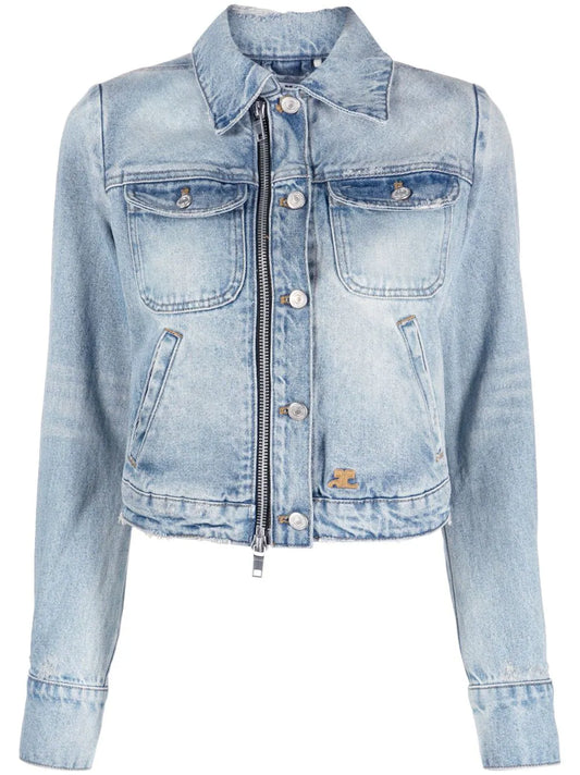 COURREGES WOMEN Zipped Up Denim Jacket Light Blue hi