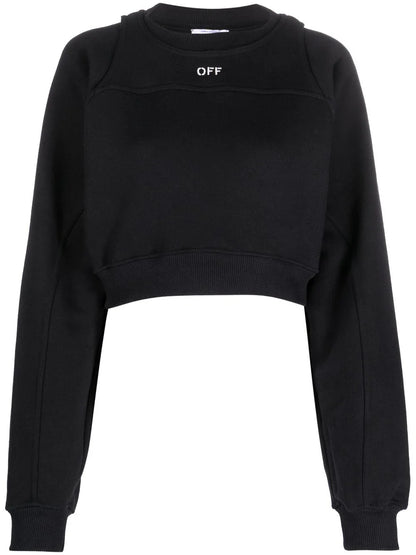 OFF-WHITE WOMEN OFF Stamp Round Crop Sweatshirt Black