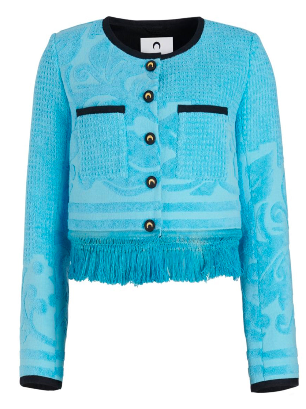 MARINE SERRE WOMEN Jacquard Towels Boxy Tailored Jacket Aquarius Blue Black