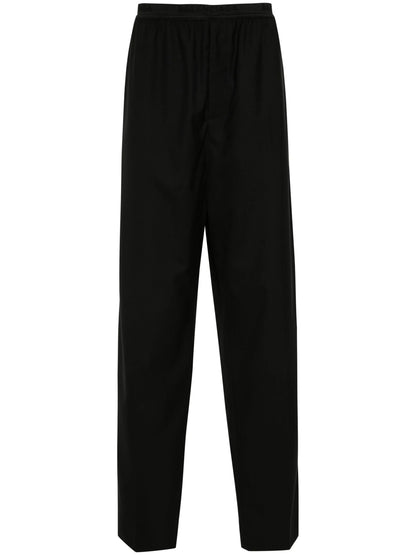 BALENCIAGA Logo-Waistband Loose-Cut Wool Trousers Black