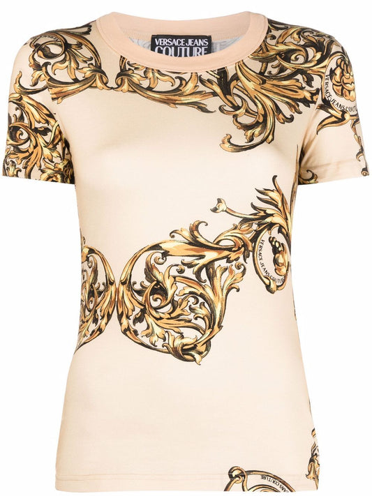 VERSACE Baroque Print T-Shirt Beige