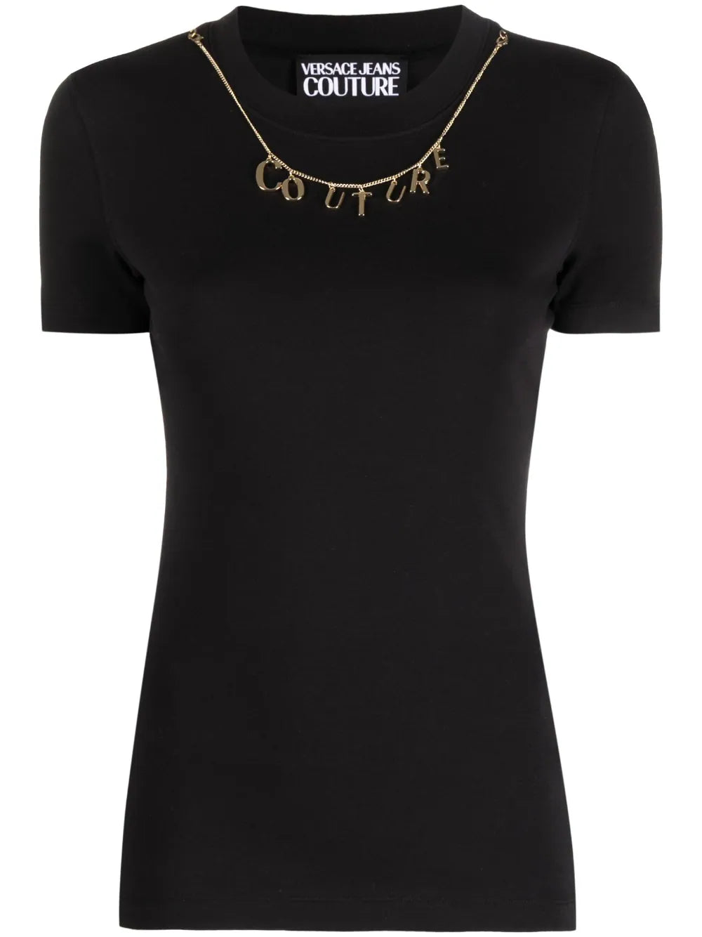 VERSACE WOMEN Couture Logo Charms Cotton T-Shirt Black