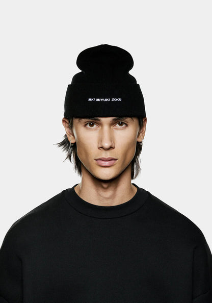 MKI MIYUKI ZOKU Embroidered Logo Merino Beanie Black
