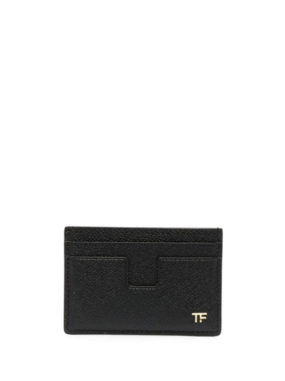 TOM FORD Small Grained Texture TF Logo Leather Card Holder Black