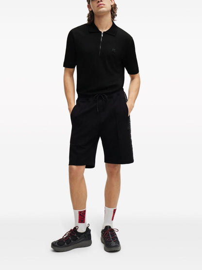 HUGO Sayfong 3 Logo-Appliqué Zip-Up Polo Shirt Black