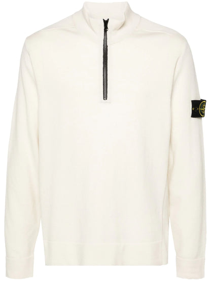 STONE ISLAND Compass Badge Wool Quarter Zip Sweatshirt Beige